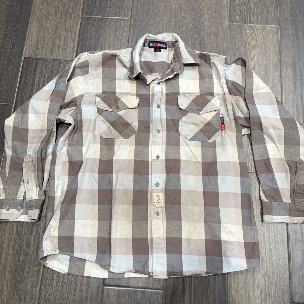Bocomal FR Flannel Shirt Mens XL Plaid MulticolorFlame Resistant NFPA 2112 CAT 2